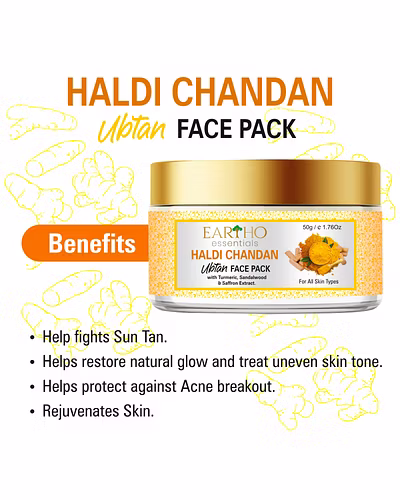 Eartho Essentials Haldi Chandan Ubtan Face Pack with Turmeric, Sandalwood &amp; Saffron Extract 50g-3