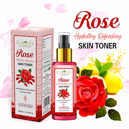 eartho essentials rose hydrating refreshing toner with rose ark, aloevera and lemon extract 100ml