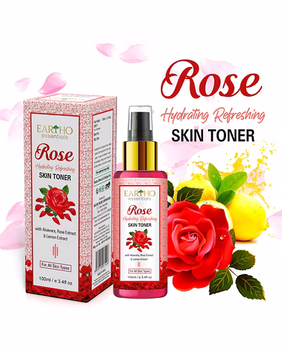 Eartho Essentials Rose Hydrating Refreshing Toner with Rose Ark, Aloevera and Lemon Extract 100ml-12425230