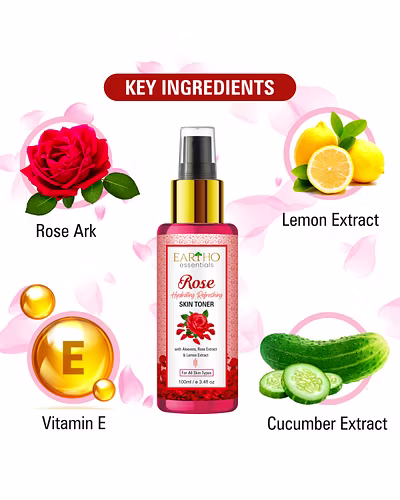 Eartho Essentials Rose Hydrating Refreshing Toner with Rose Ark, Aloevera and Lemon Extract 100ml-1