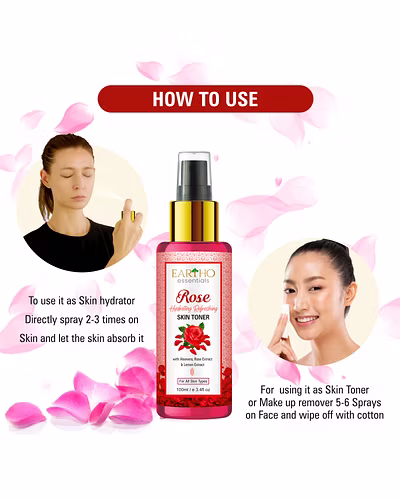 Eartho Essentials Rose Hydrating Refreshing Toner with Rose Ark, Aloevera and Lemon Extract 100ml-2