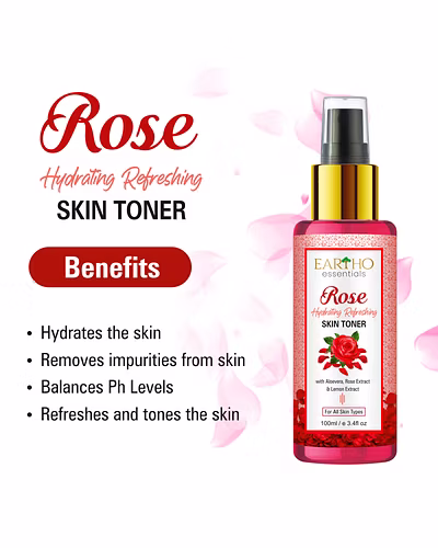 Eartho Essentials Rose Hydrating Refreshing Toner with Rose Ark, Aloevera and Lemon Extract 100ml-3