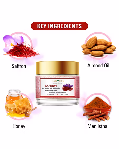Eartho Essentials Saffron Anti Ageing Brightening Moisturising Cream with almond &amp; honey 50g-1
