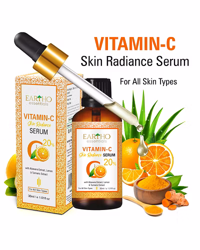 Eartho Essentials 20% Vitamin C Skin Radiance Ayurvedic Serum with Turmeric and Aloevera Extracts for Face Brightening and Glowing Skin with Vitamin E, 30 ML-12425242