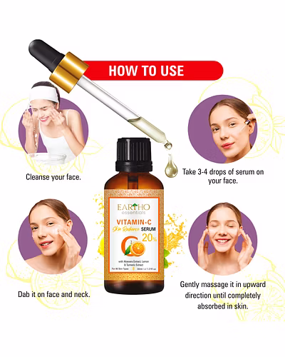 Eartho Essentials 20% Vitamin C Skin Radiance Ayurvedic Serum with Turmeric and Aloevera Extracts for Face Brightening and Glowing Skin with Vitamin E, 30 ML-2