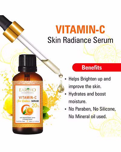 Eartho Essentials 20% Vitamin C Skin Radiance Ayurvedic Serum with Turmeric and Aloevera Extracts for Face Brightening and Glowing Skin with Vitamin E, 30 ML-3