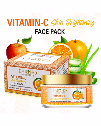 Eartho Essentials Vitamin C Skin Brightening Face Pack with Apple Extract, Aloevera &amp; Saffron Extract 50g-12425244