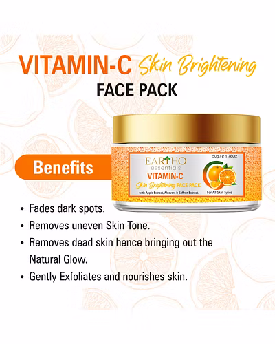 Eartho Essentials Vitamin C Skin Brightening Face Pack with Apple Extract, Aloevera &amp; Saffron Extract 50g-3