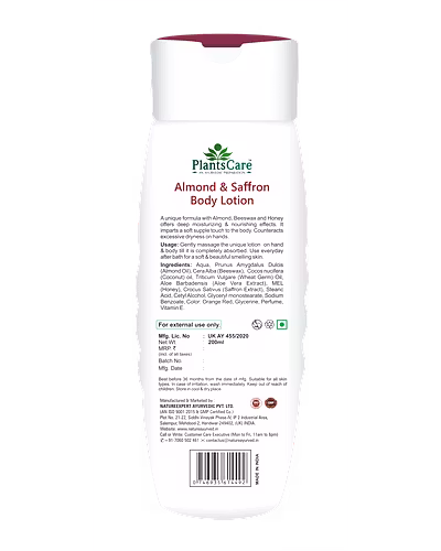 Plants Care Almond &amp; Saffron Body Lotion 200ml-1
