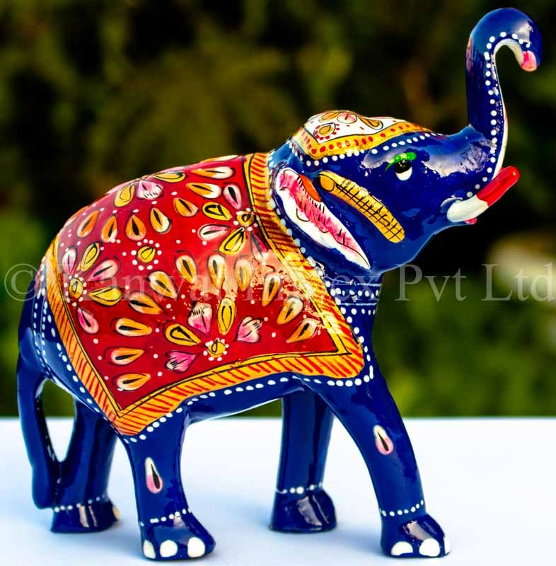 Metal Meenakari Trunk Up Elephant Statue Home Decor Gifts Item Decorative Showpiece-KanwatImpex009