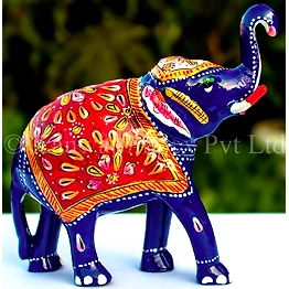 Metal Meenakari Trunk Up Elephant Statue Home Decor Gifts Item Decorative Showpiece