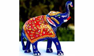 Metal Meenakari Trunk Up Elephant Statue Home Decor Gifts Item Decorative Showpiece
