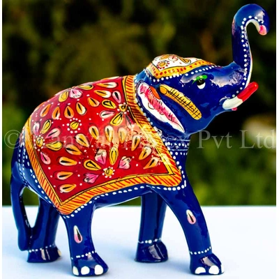 Metal Meenakari Trunk Up Elephant Statue Home Decor Gifts Item Decorative Showpiece