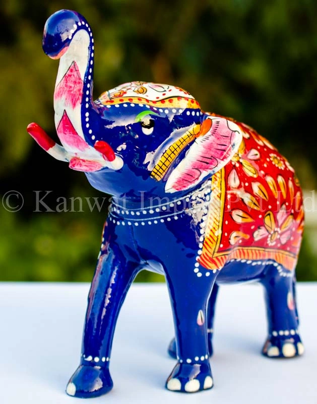 Metal Meenakari Trunk Up Elephant Statue Home Decor Gifts Item Decorative Showpiece-1