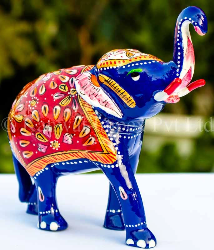 Metal Meenakari Trunk Up Elephant Statue Home Decor Gifts Item Decorative Showpiece-2