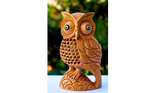 Wooden Carved Undercut Jali Work Owl Statue Jaipuri Handicraft