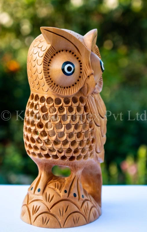 Wooden Carved Undercut Jali Work Owl Statue Jaipuri Handicraft-1