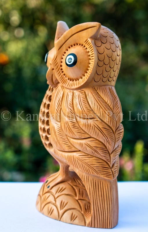 Wooden Carved Undercut Jali Work Owl Statue Jaipuri Handicraft-2