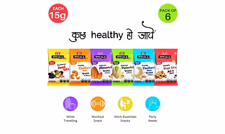 Special Choice (Rock On) On-The-Go Snacking Combo- Salted Almonds, Salted Cashews, Masala Cashews, Salted Pistachios, Trail Mix & Seeds Mix (Pack of 6 x Each 15g ) - 90g Code 1005