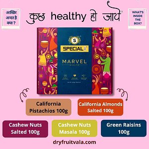 Special Choice Marvel Dry Fruits Gift Pack (Cashew Nuts Salted 100g, Cashew Nuts Masala 100g, California Almonds Salted 100g, California Pistachio 100g & Indian Raisins 100g) Code 1027