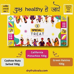 Special Choice Treat Dry Fruits Gift Pack (Cashew Nuts Salted 100g, California Pistachio 100g & Indian Raisins 100g) Code 1028