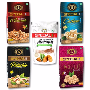 Special Choice Combo Of Nuts (Walnut Kernels, Pistachios, Raw & Roasted California Almonds & Roasted Cashew Nuts) (100g Each x 5 Pack) Code 1075