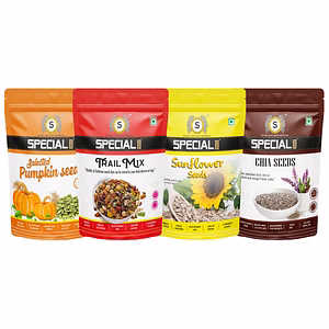 Special Choice Healthy & Tasty Jumbo Pumpkin, Jumbo Sunflower, Chia Seeds & Trail Mix (250g Each) 1kg Combo | Seeds for Eating | Immunity Booster Diet | Protein and Rich in Fibre