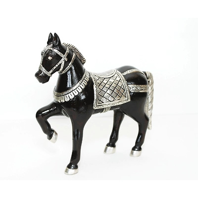 kalagya Handcrafted Wooden Horse Figure – Semi-Silver Clad Elegance