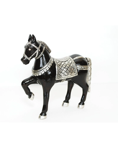 Handcrafted Wooden Horse Figure – Semi-Silver Clad Elegance-SD020