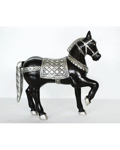 Handcrafted Wooden Horse Figure – Semi-Silver Clad Elegance-1