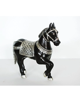 Handcrafted Wooden Horse Figure – Semi-Silver Clad Elegance