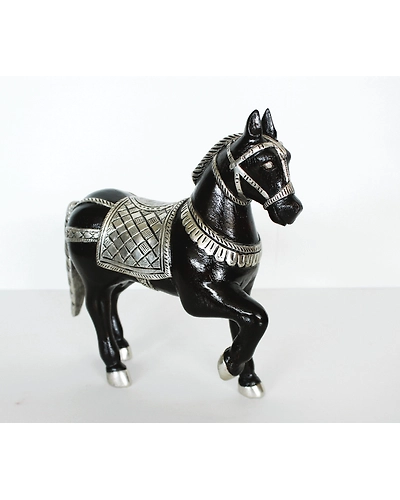 Handcrafted Wooden Horse Figure – Semi-Silver Clad Elegance-2