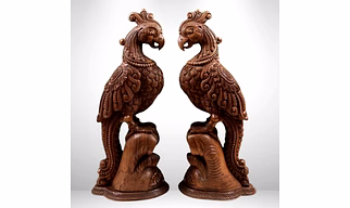 Handcrafted Wooden Pair of Parrot – Natural Polish Finish
