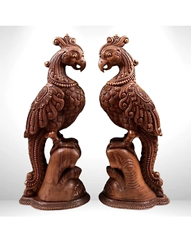 Handcrafted Wooden Pair of Parrot – Natural Polish Finish