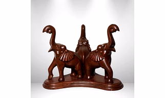 Wooden Coffee Table with Hand-Carved Elephant Figures | Artisan Home Decor