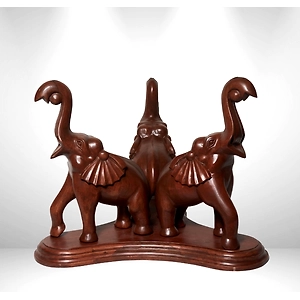 Wooden Coffee Table with Hand-Carved Elephant Figures | Artisan Home Decor