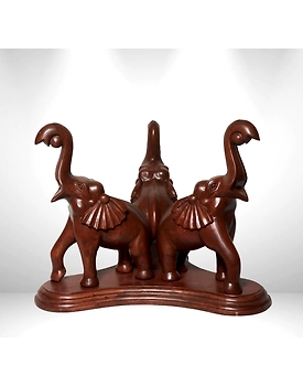 Wooden Coffee Table with Hand-Carved Elephant Figures | Artisan Home Decor