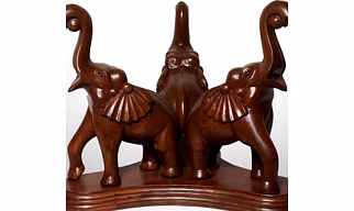 Wooden Coffee Table with Hand-Carved Elephant Figures | Artisan Home Decor
