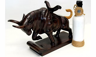 Handcrafted Wooden Bull Statue – Unique Bottle Holder & Home Décor Piece