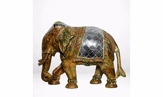 Wooden Vintage-Look Elephant with Glass Inlay Detail
