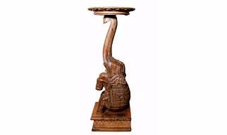 Handcrafted Wooden Elephant Statue with Round Top – Artisan Home Décor