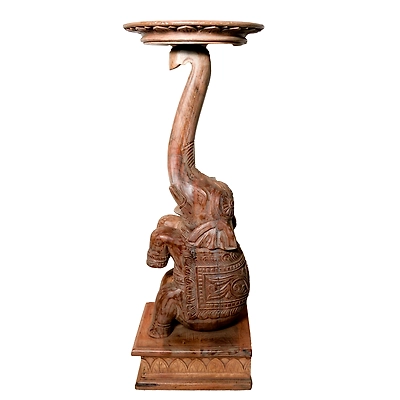 kalagya Handcrafted Wooden Elephant Statue with Round Top – Artisan Home Décor