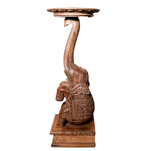 Handcrafted Wooden Elephant Statue with Round Top – Artisan Home Décor