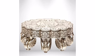 Luxurious Handcrafted Silver Clad Round Table | Peacock Leg Accent Table