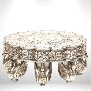 Luxurious Handcrafted Silver Clad Round Table | Peacock Leg Accent Table