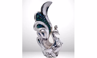 Handcrafted Peacock Statue – Silver Cladding with Abalone Inlay