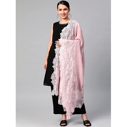 Pastel Pink Shawl adorned with Lace-MODFWPPLACE