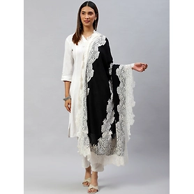 Black Shawl with white lace, winter shawls for women