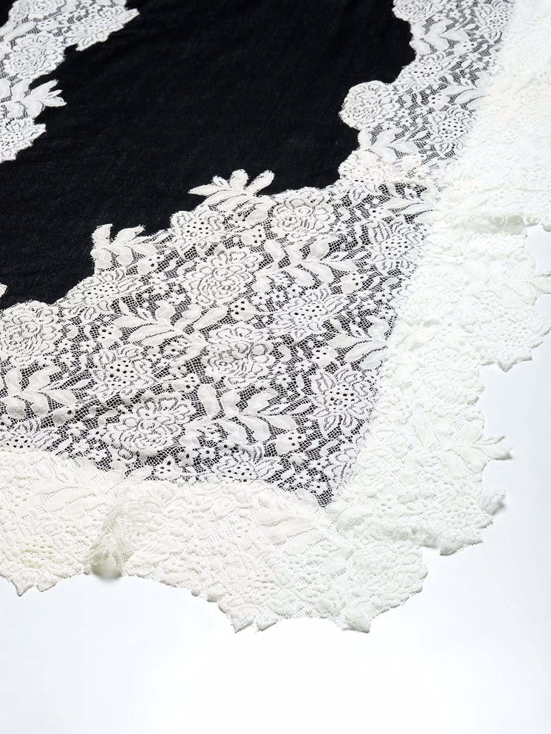 Black Shawl with white lace, winter shawls for women image 1