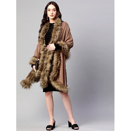 Brown Wool shawl with fur, fur shawl online-1